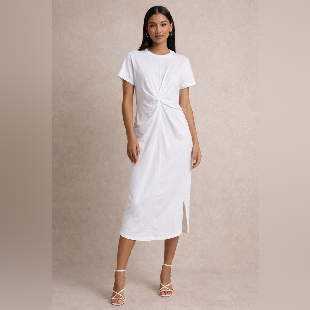 River Island White Front Twist T-shirt Midi Dress